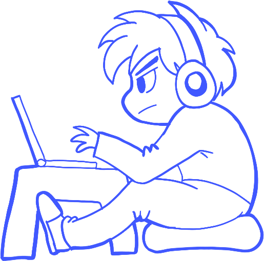 Illustration of Andrés working on a laptop with headphones